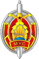 a badge with a sword and the words myc on it