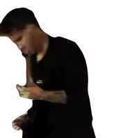 a man with a tattoo on his arm playing a guitar