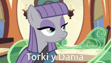 a cartoon pony with the name torki y dania