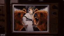a tv screen shows two bears and the words i 'm a bad boy on it