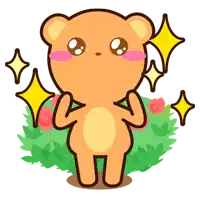 a cartoon drawing of a teddy bear standing in front of a bush of flowers