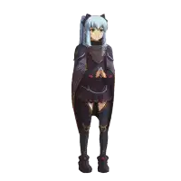 a pixel art drawing of a girl with blue hair holding a shield