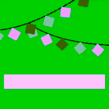a green background with arabic writing and a string of pink squares