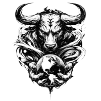 a bull is holding a globe in its hands