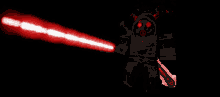 a cartoon character holding a red light saber