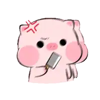 a pig with a knife in its mouth has a red circle on its head