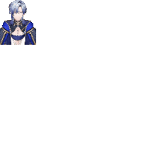 a pixel art drawing of a man with blue hair and a blue cape