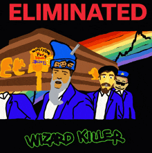 a poster for eliminated wizard killer with a man carrying a coffin