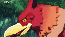 a pixel art drawing of a bird with the name ndds on the bottom right