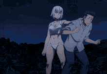 a man is touching a woman 's breast while she looks surprised