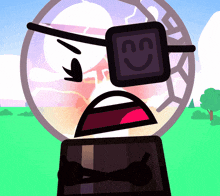 a cartoon character with a smiley face on his eye is wearing sunglasses