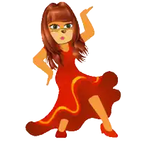 a cartoon drawing of a woman in a red dress dancing