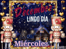a picture of two nutcrackers with the words december lindo dia written on it