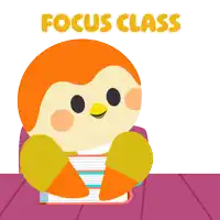 a cartoon of a bird sitting on a book with the words focus class below it