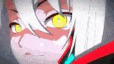 a close up of a person 's face with yellow eyes and a smiley face in the center
