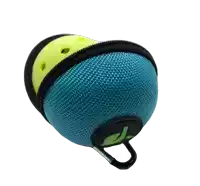 a blue and yellow item with a black zipper