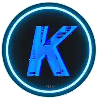 a blue letter k in a circle with the letters cmp below it