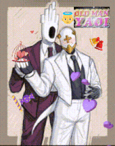 an old man yaoi poster with two men in suits and ties