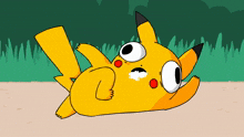 a cartoon of a pikachu laying on its back