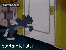 a cartoon of tom trying to escape from a door