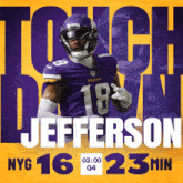 a vikings football player wearing a purple jersey and helmet
