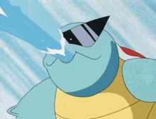a cartoon turtle wearing sunglasses is squirting water out of its mouth