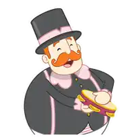 a cartoon character with a top hat and a mustache holding a tambourine