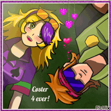 a picture of a boy and a girl with the words coster 4 ever on the bottom