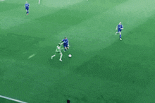 a group of soccer players are playing soccer on a field .