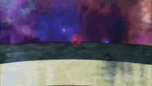 a painting of a purple and blue galaxy with a white circle in the middle