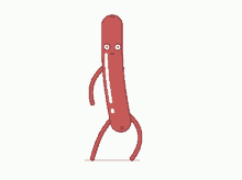 a cartoon drawing of a sausage with a sad face