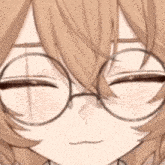 a close up of a person wearing glasses making a funny face .