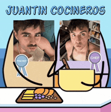 juantin cocineros is written above two pictures of a man in an apron