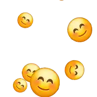 a bunch of yellow smiley faces are floating in the air