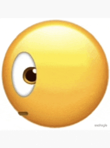 a yellow smiley face with a big eye and a small mouth on a white background
