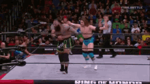 two wrestlers are in a ring with the words ring of honor on the bottom