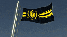 a black and yellow flag with the number 8 in the center