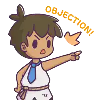 a cartoon drawing of a man pointing with the word objection above him