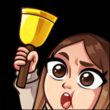 a cartoon of a girl holding a gold bell