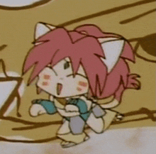 a drawing of a cartoon character with pink hair and ears