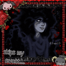 a picture of a girl with the words skips my sweet