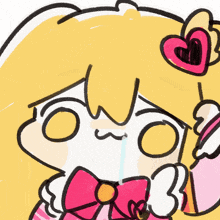 a cartoon drawing of a girl with a bow and a heart on her head