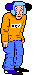 a pixel art illustration of a man wearing a yellow sweater and blue jeans .