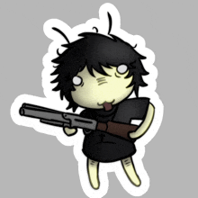a drawing of a person holding a shotgun