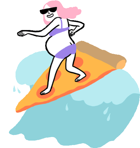 Riding A Wave On A Slice Of Pizza. Sticker - Preggers Suf Beach Stickers