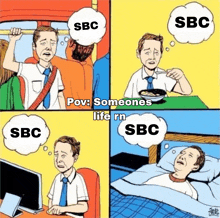 a cartoon shows a man thinking about someone 's life rn sbc