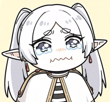 a cartoon of a girl with white hair and ears crying