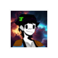 a cartoon character wearing a green hat with the letter j on it .