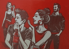 a drawing of a man holding a bottle of coca cola
