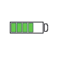 a battery icon on a white background that shows the battery is fully charged .